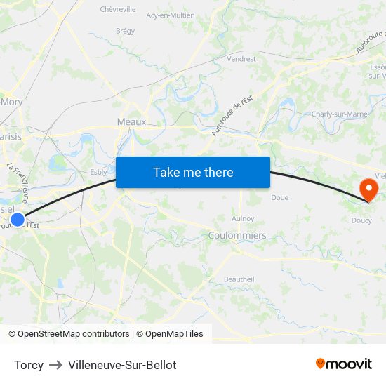 Torcy to Villeneuve-Sur-Bellot map