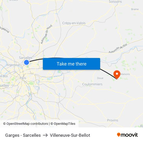 Garges - Sarcelles to Villeneuve-Sur-Bellot map
