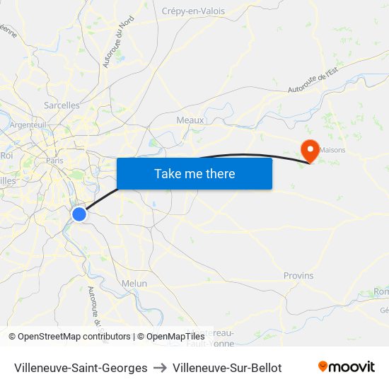 Villeneuve-Saint-Georges to Villeneuve-Sur-Bellot map