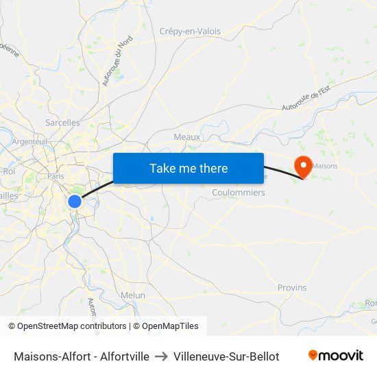 Maisons-Alfort - Alfortville to Villeneuve-Sur-Bellot map