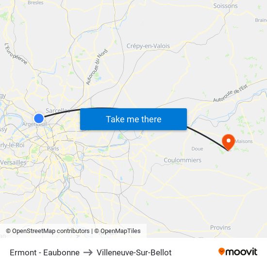 Ermont - Eaubonne to Villeneuve-Sur-Bellot map