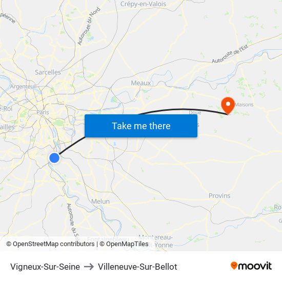 Vigneux-Sur-Seine to Villeneuve-Sur-Bellot map