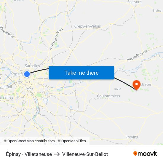 Épinay - Villetaneuse to Villeneuve-Sur-Bellot map