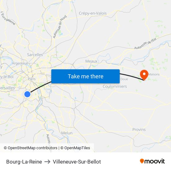 Bourg-La-Reine to Villeneuve-Sur-Bellot map