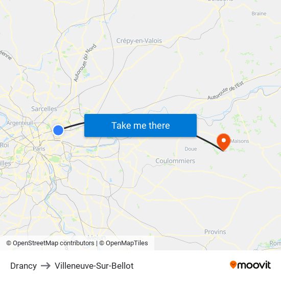 Drancy to Villeneuve-Sur-Bellot map