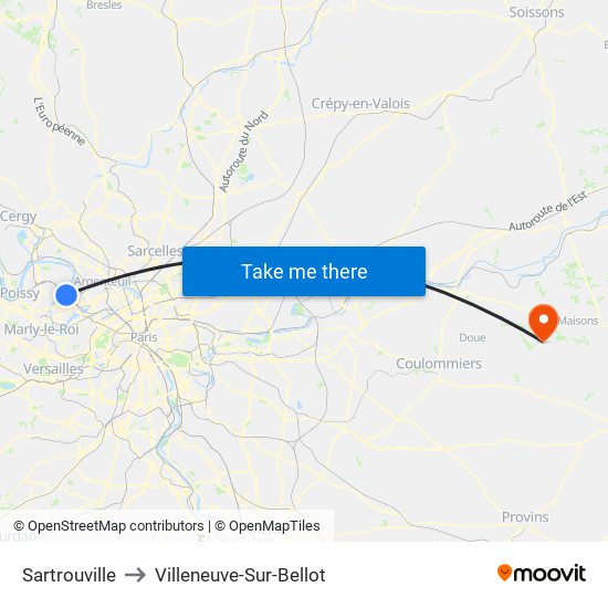 Sartrouville to Villeneuve-Sur-Bellot map