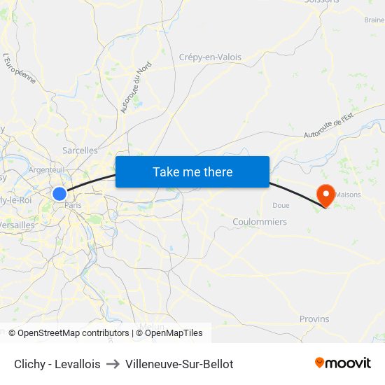 Clichy - Levallois to Villeneuve-Sur-Bellot map