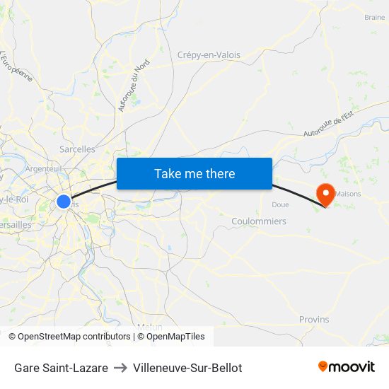 Gare Saint-Lazare to Villeneuve-Sur-Bellot map