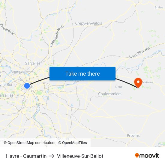 Havre - Caumartin to Villeneuve-Sur-Bellot map