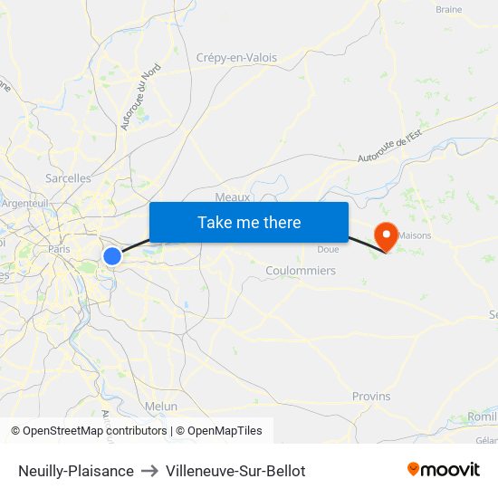 Neuilly-Plaisance to Villeneuve-Sur-Bellot map