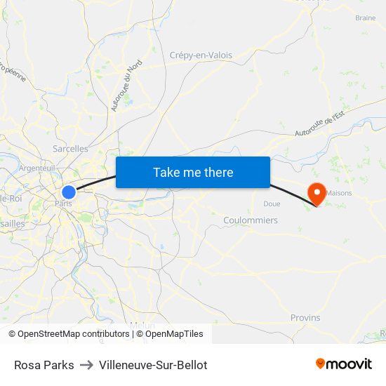 Rosa Parks to Villeneuve-Sur-Bellot map