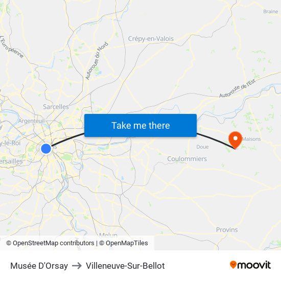 Musée D'Orsay to Villeneuve-Sur-Bellot map