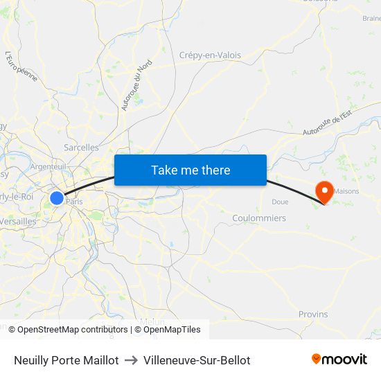 Neuilly Porte Maillot to Villeneuve-Sur-Bellot map