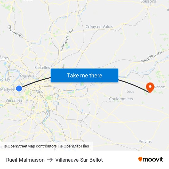 Rueil-Malmaison to Villeneuve-Sur-Bellot map