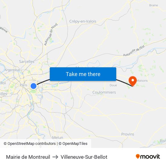 Mairie de Montreuil to Villeneuve-Sur-Bellot map