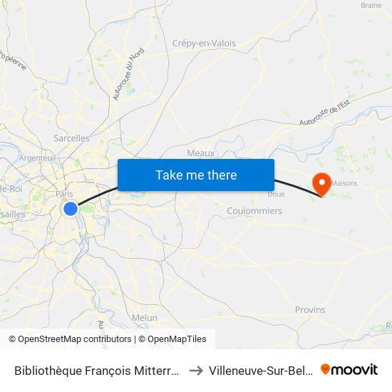 Bibliothèque François Mitterrand to Villeneuve-Sur-Bellot map