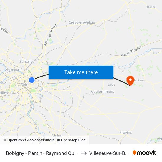 Bobigny - Pantin - Raymond Queneau to Villeneuve-Sur-Bellot map