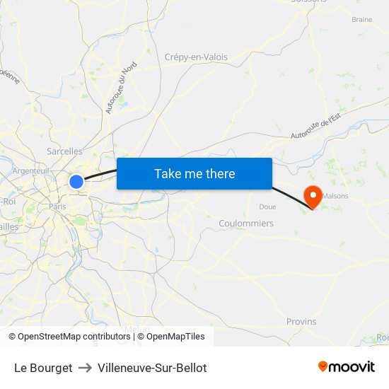 Le Bourget to Villeneuve-Sur-Bellot map