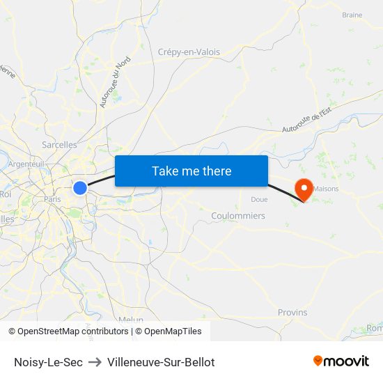 Noisy-Le-Sec to Villeneuve-Sur-Bellot map