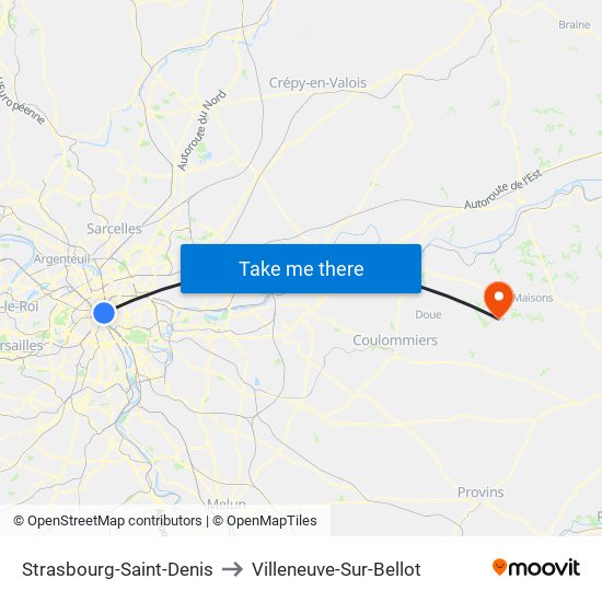 Strasbourg-Saint-Denis to Villeneuve-Sur-Bellot map