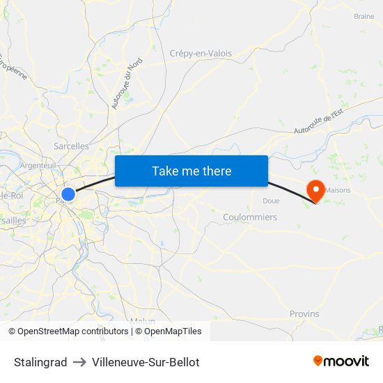 Stalingrad to Villeneuve-Sur-Bellot map
