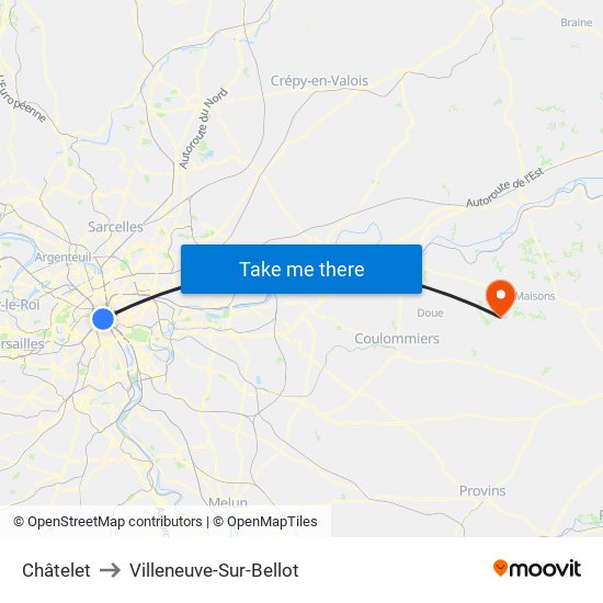 Châtelet to Villeneuve-Sur-Bellot map