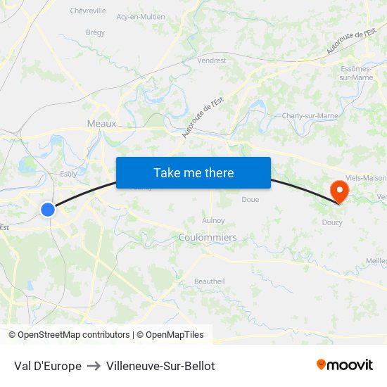Val D'Europe to Villeneuve-Sur-Bellot map