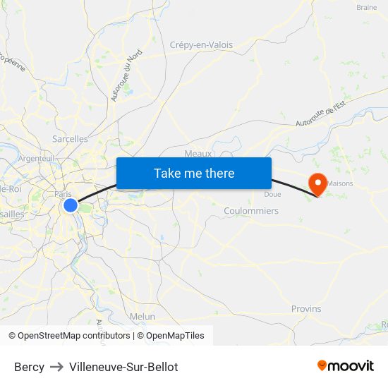 Bercy to Villeneuve-Sur-Bellot map