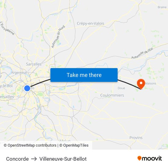 Concorde to Villeneuve-Sur-Bellot map