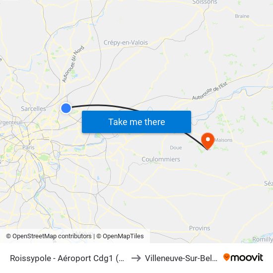 Roissypole - Aéroport Cdg1 (D3) to Villeneuve-Sur-Bellot map