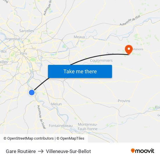 Gare Routière to Villeneuve-Sur-Bellot map