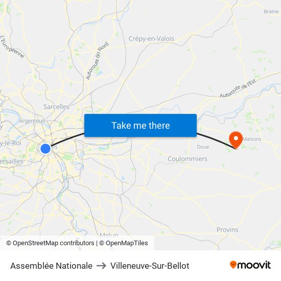 Assemblée Nationale to Villeneuve-Sur-Bellot map