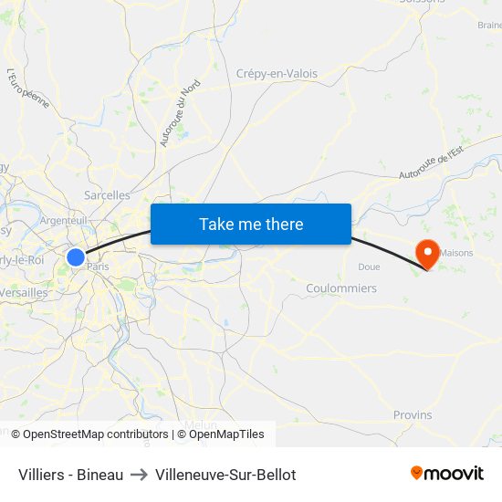 Villiers - Bineau to Villeneuve-Sur-Bellot map