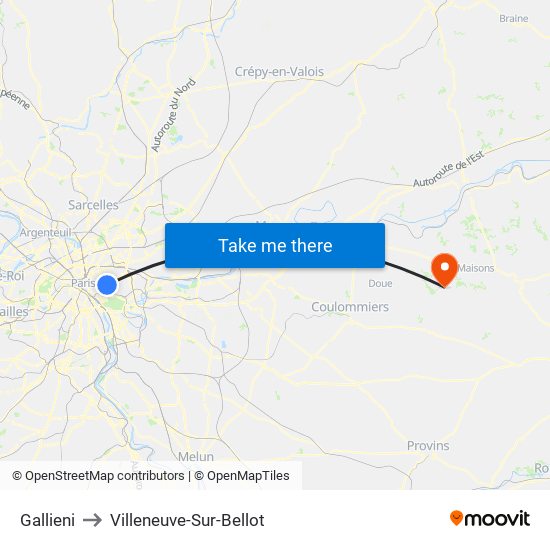 Gallieni to Villeneuve-Sur-Bellot map