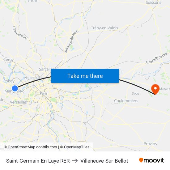 Saint-Germain-En-Laye RER to Villeneuve-Sur-Bellot map