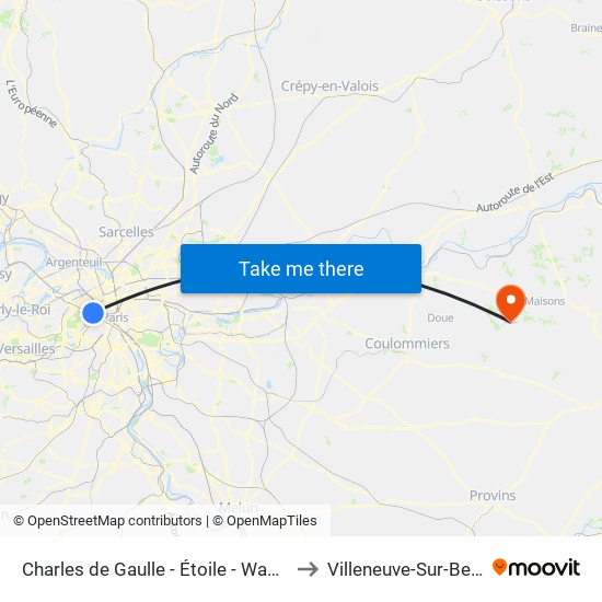 Charles de Gaulle - Étoile - Wagram to Villeneuve-Sur-Bellot map