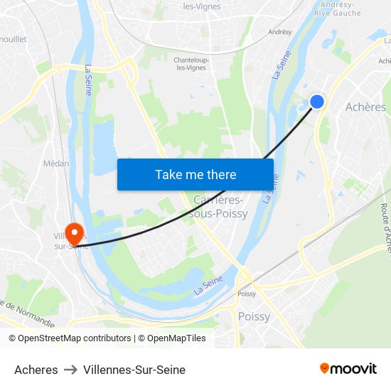 Acheres to Villennes-Sur-Seine map