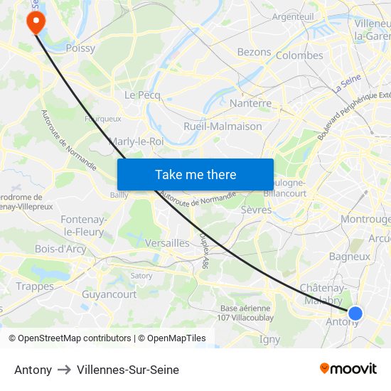 Antony to Villennes-Sur-Seine map