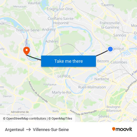 Argenteuil to Villennes-Sur-Seine map