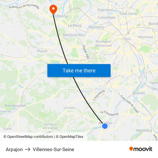 Arpajon to Villennes-Sur-Seine map