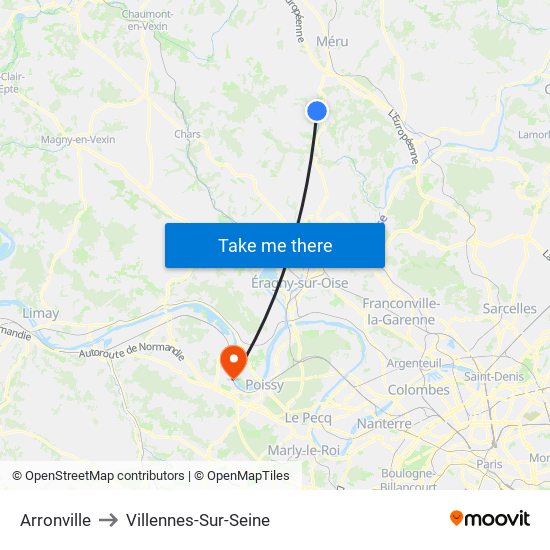 Arronville to Villennes-Sur-Seine map