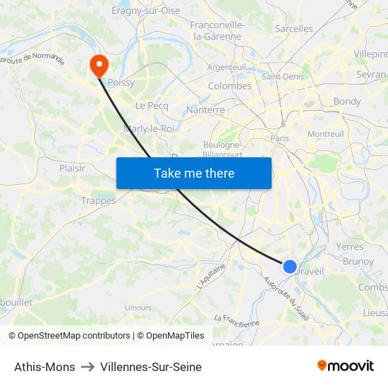 Athis-Mons to Villennes-Sur-Seine map