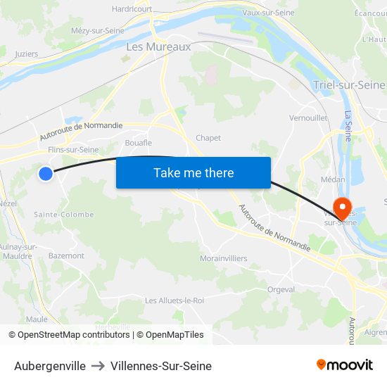 Aubergenville to Villennes-Sur-Seine map