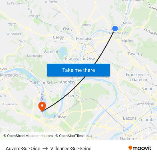 Auvers-Sur-Oise to Villennes-Sur-Seine map