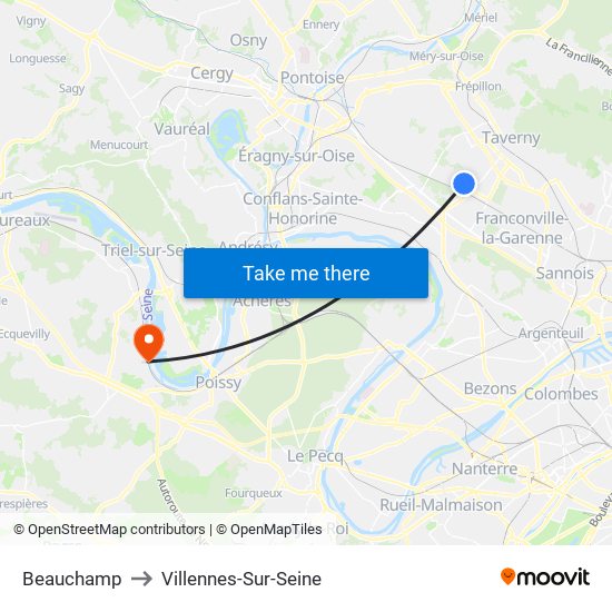 Beauchamp to Villennes-Sur-Seine map