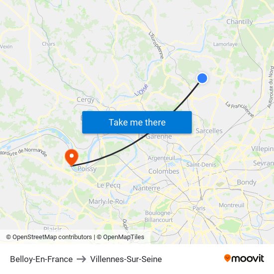 Belloy-En-France to Villennes-Sur-Seine map