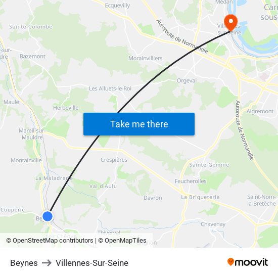 Beynes to Villennes-Sur-Seine map