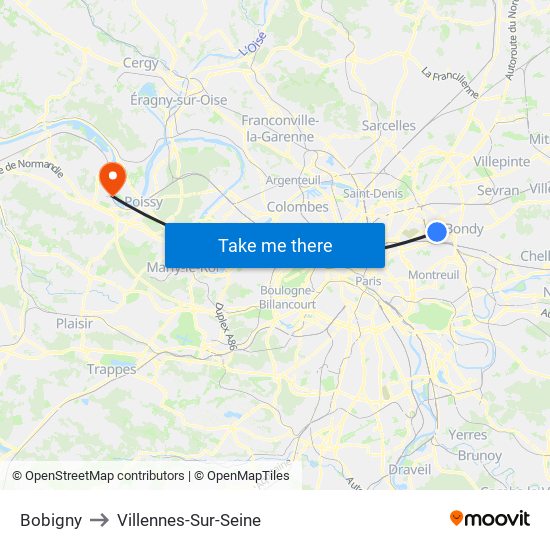 Bobigny to Villennes-Sur-Seine map