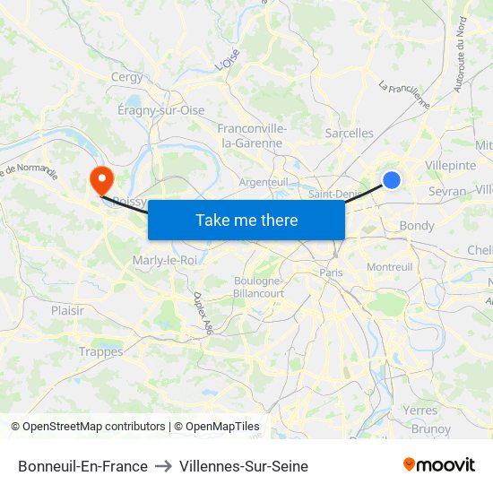 Bonneuil-En-France to Villennes-Sur-Seine map