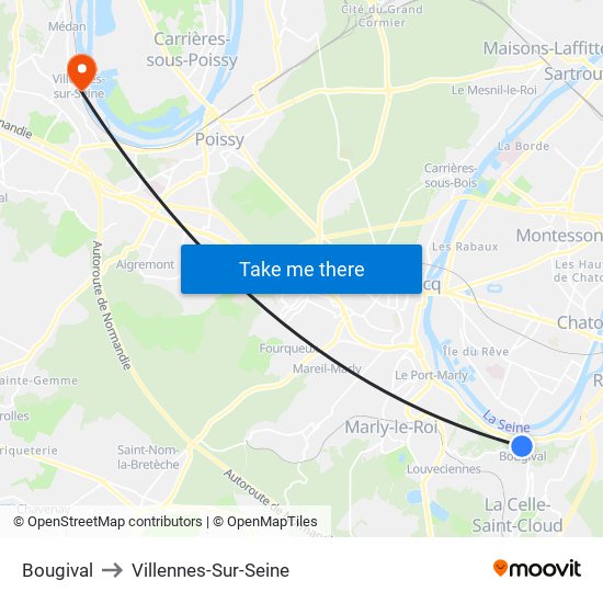 Bougival to Villennes-Sur-Seine map